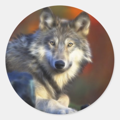 Gray Wolf Endangered Species Digital Photography Classic Round Sticker