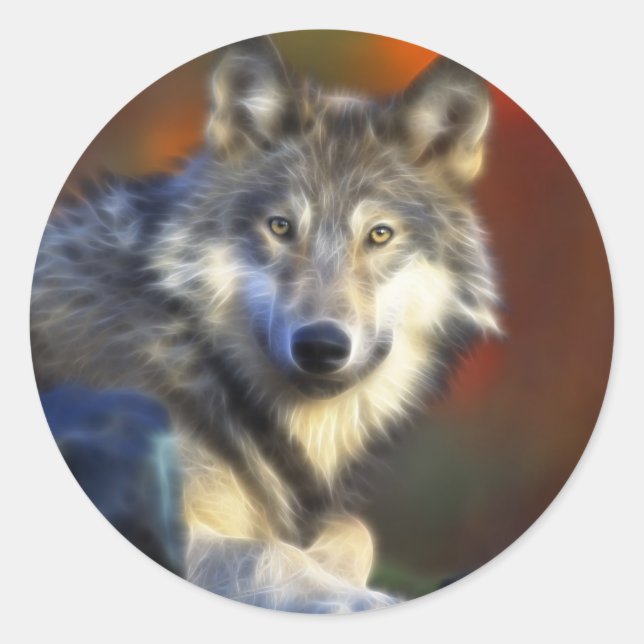 Gray Wolf, Endangered Species Digital Photography Classic Round Sticker (Front)