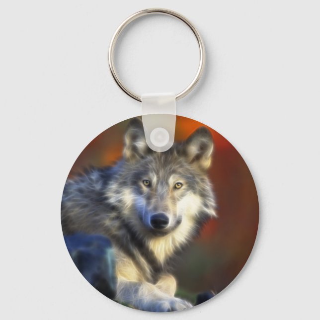 Gray Wolf, Endangered Species Digital Photography Keychain (Front)