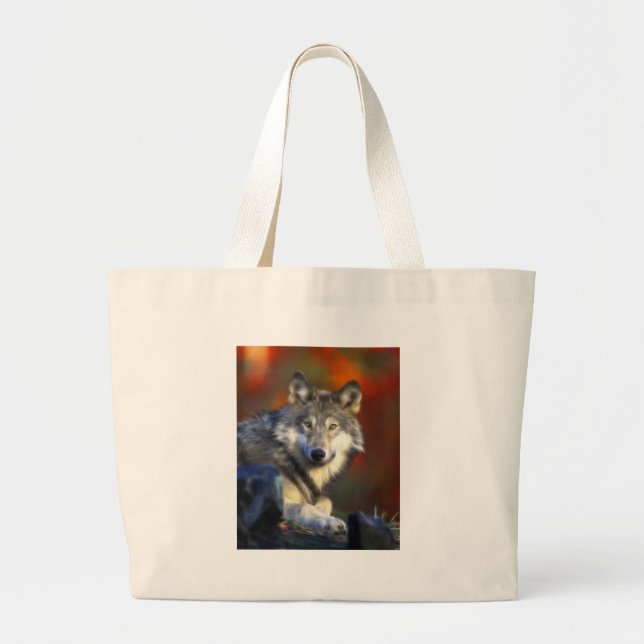 Gray Wolf, Endangered Species Digital Photography Large Tote Bag (Front)