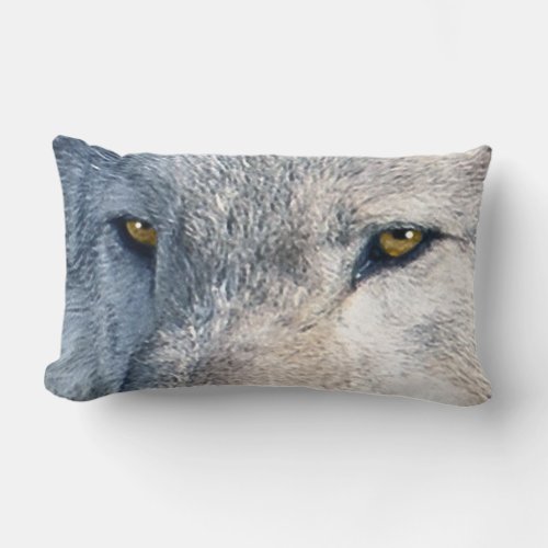 Gray Wolf Eyes Wildlife Art Lumbar Pillow