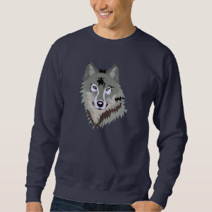 Gray Wolf Face Drawing Sweatshirt