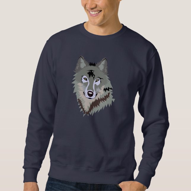 Gray Wolf Face Drawing Sweatshirt (Front)