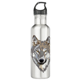 Gray Wolf Face Stainless Steel Water Bottle