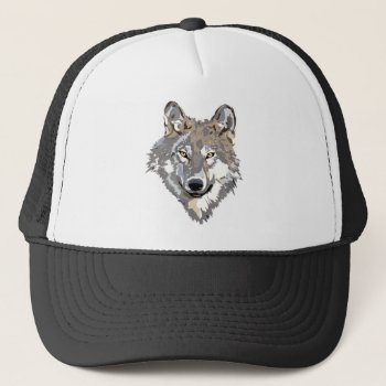 Gray Wolf Face Trucker Hat by CrabTreeGifts at Zazzle