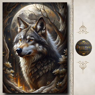 Gray Wolf Full Moon Fantasy Forest Art Tissue Paper