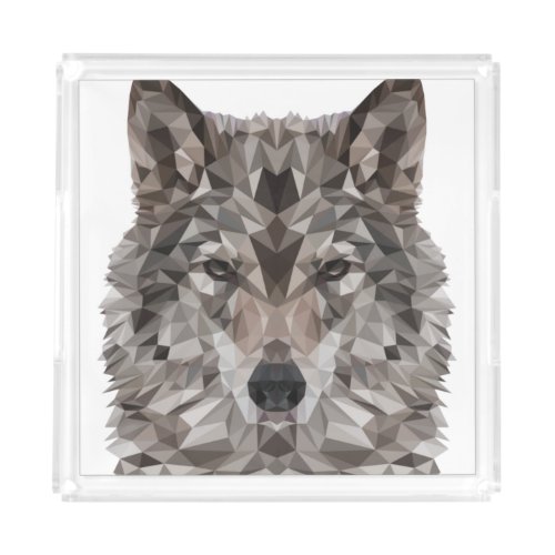 Gray Wolf Geometric Portrait Acrylic Tray