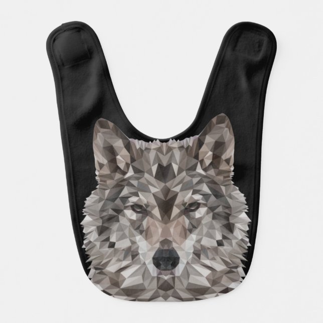 Gray Wolf Geometric Portrait Baby Bib (Front)