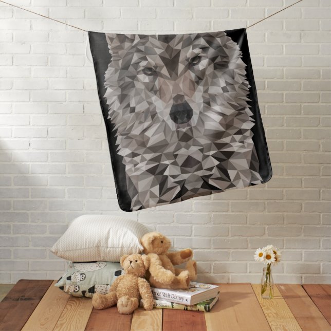 Gray Wolf Geometric Portrait Baby Blanket (In Situ)