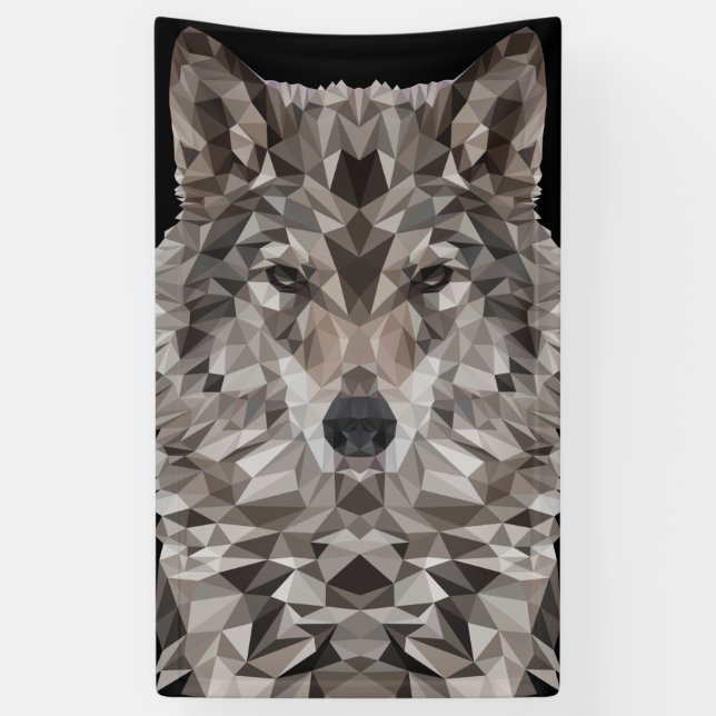 Gray Wolf Geometric Portrait Banner (Vertical)