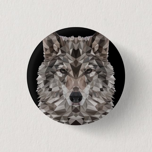 Gray Wolf Geometric Portrait Button (Front)