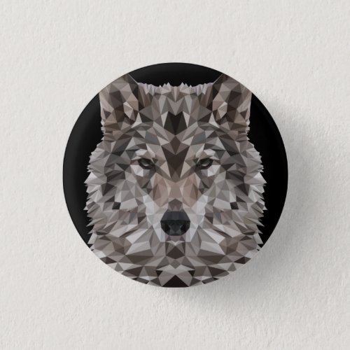 Gray Wolf Geometric Portrait Button
