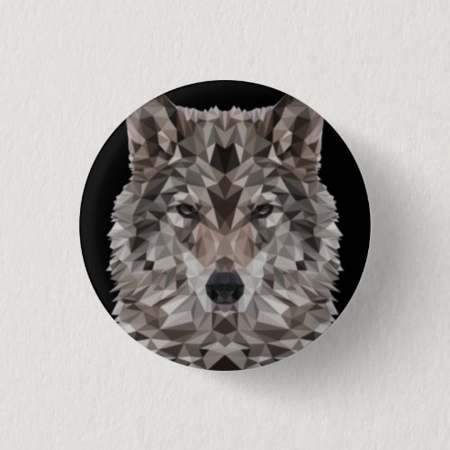 Gray Wolf Geometric Portrait Button