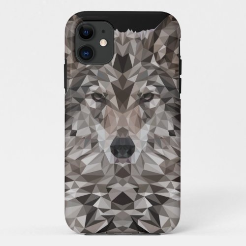 Gray Wolf Geometric Portrait iPhone 11 Case