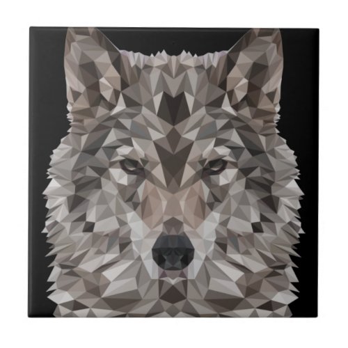 Gray Wolf Geometric Portrait Ceramic Tile