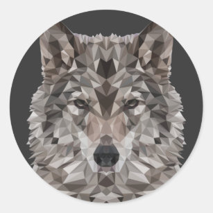 Gray Wolf Geometric Portrait Classic Round Sticker