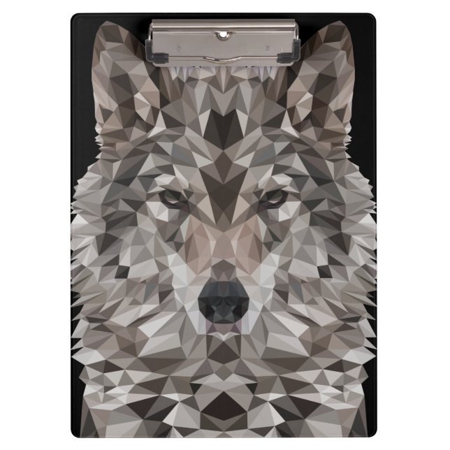 Gray Wolf Geometric Portrait Clipboard (Front)