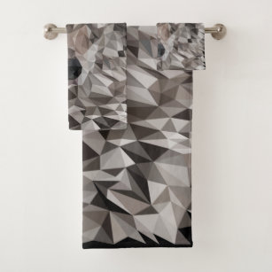 Gray Wolf Geometric Portrait Compact Mirror Bath Towel Set