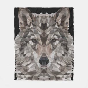 Gray Wolf Geometric Portrait Fleece Blanket