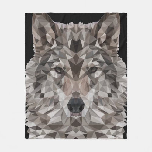 Gray Wolf Geometric Portrait Fleece Blanket
