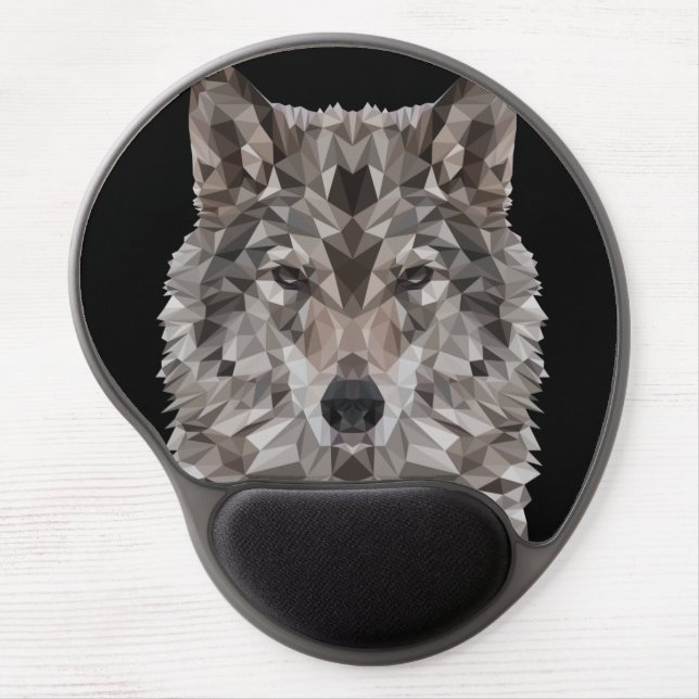 Gray Wolf Geometric Portrait Gel Mouse Pad (Front)