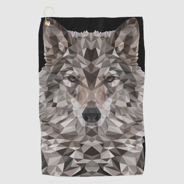 Gray Wolf Geometric Portrait Golf Towel (Front)