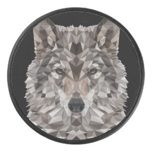 Gray Wolf Geometric Portrait Hockey Puck