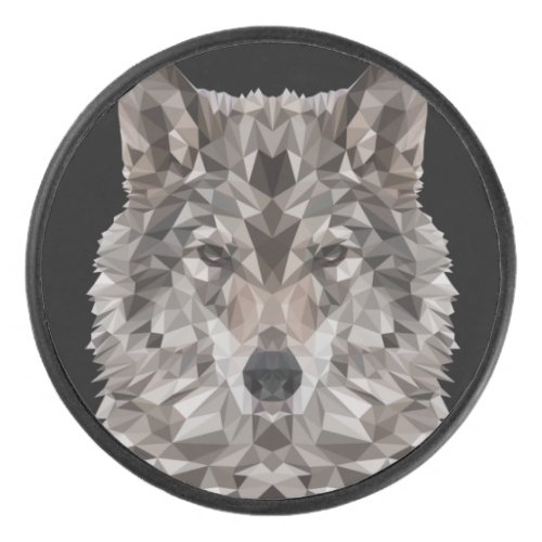 Gray Wolf Geometric Portrait Hockey Puck