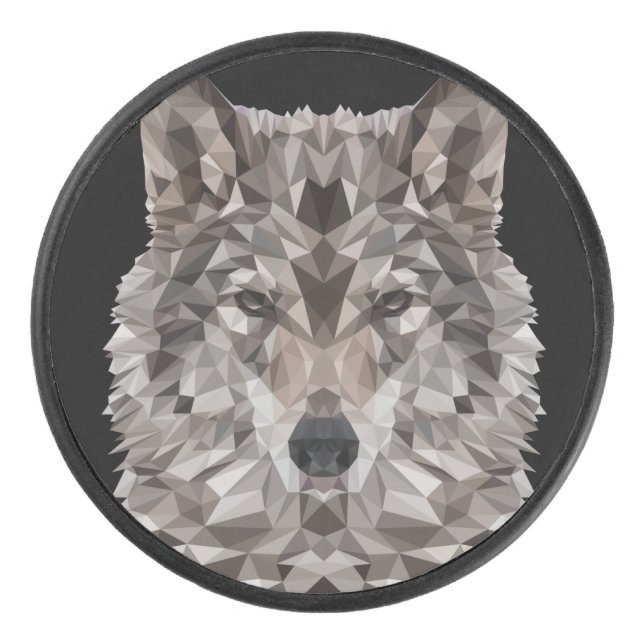 Gray Wolf Geometric Portrait Hockey Puck (Front)