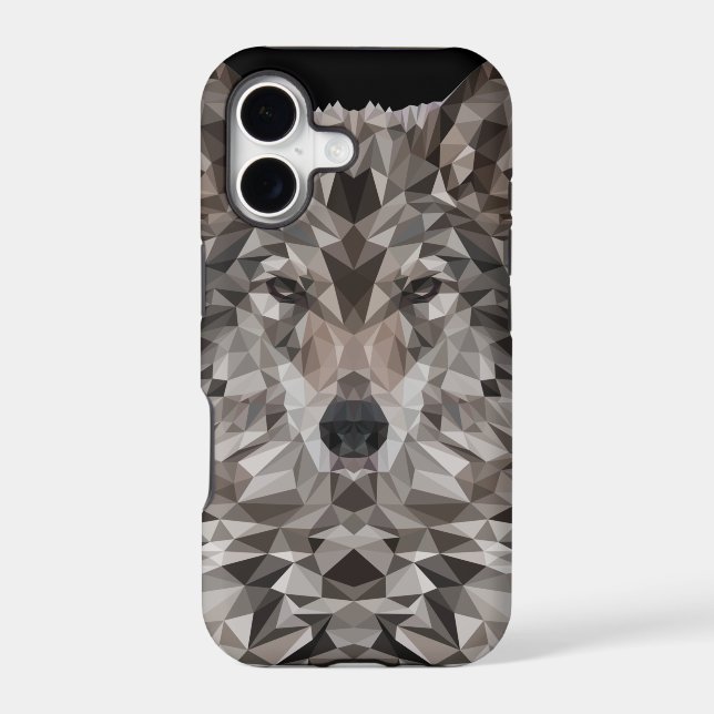 Gray Wolf Geometric Portrait Iphone Case (Back)