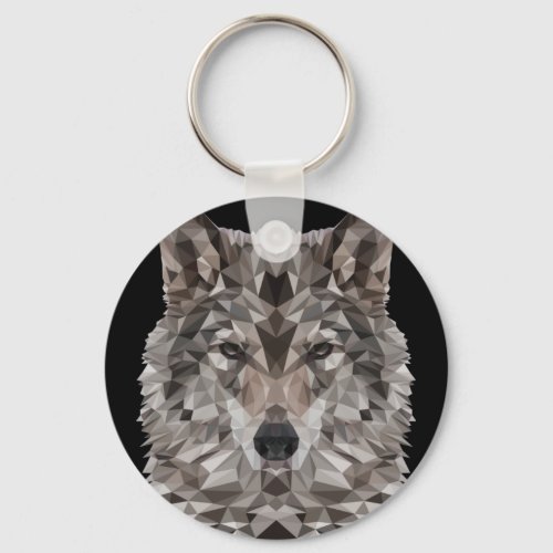 Gray Wolf Geometric Portrait Keychain