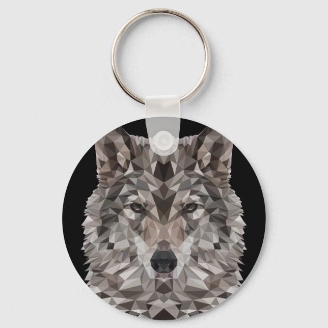Gray Wolf Geometric Portrait Keychain (Front)