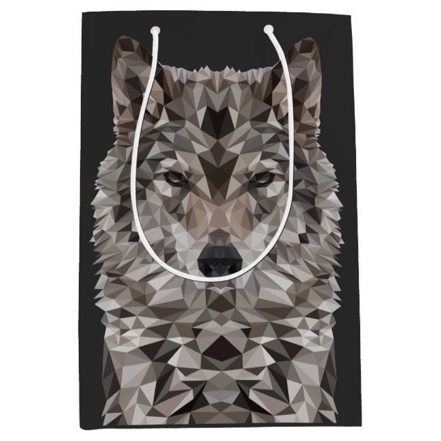 Gray Wolf Geometric Portrait Medium Gift Bag (Front)
