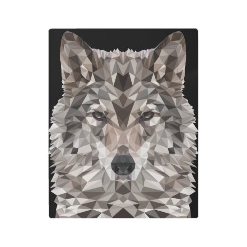 Gray Wolf Geometric Portrait Metal Print