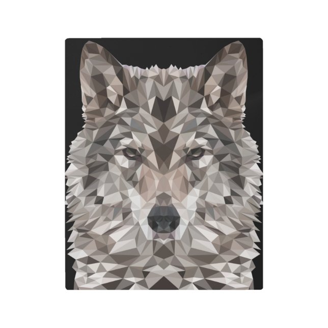 Gray Wolf Geometric Portrait Metal Print (Front)