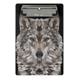 Gray Wolf Geometric Portrait Mini Clipboard