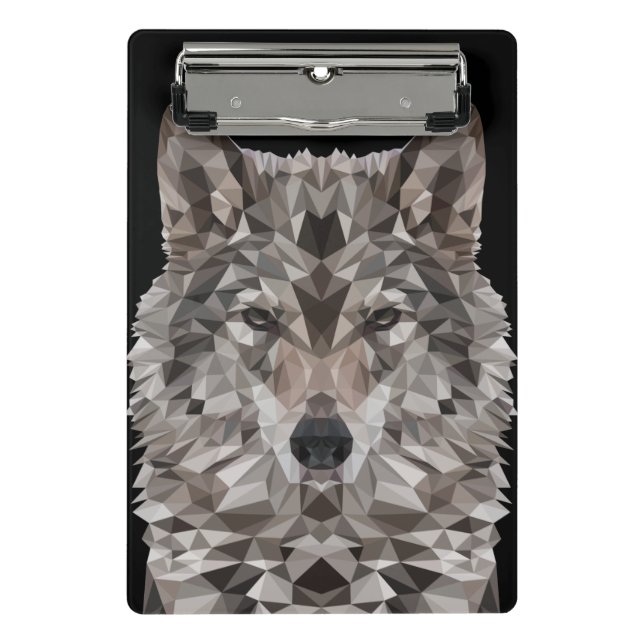 Gray Wolf Geometric Portrait Mini Clipboard (Front)