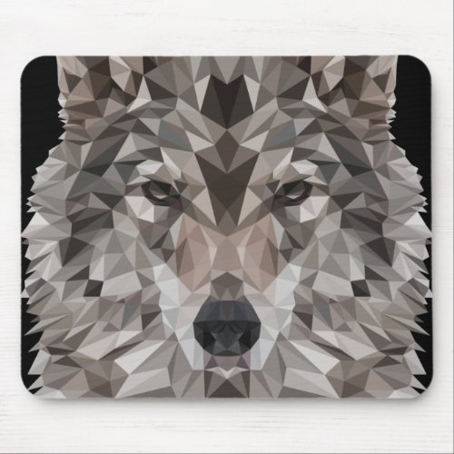 Gray Wolf Geometric Portrait Mouse Pad