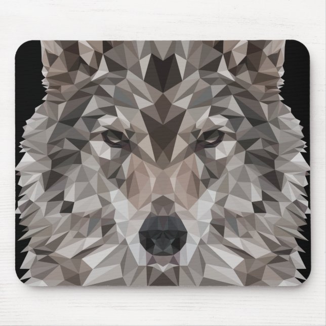 Gray Wolf Geometric Portrait Mouse Pad (Front)