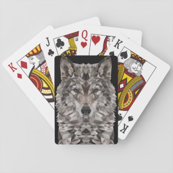 Gray Wolf Geometric Portrait Playing Cards by CandiCreations at Zazzle