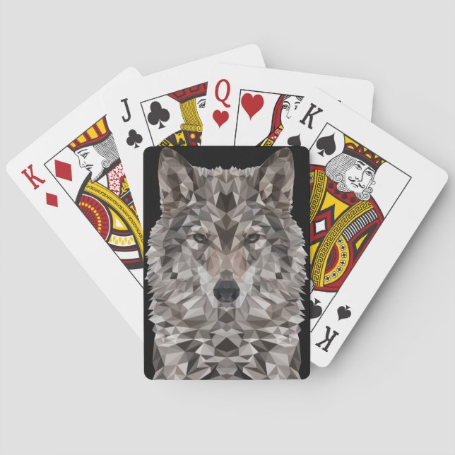 Gray Wolf Geometric Portrait Poker Cards (Back)