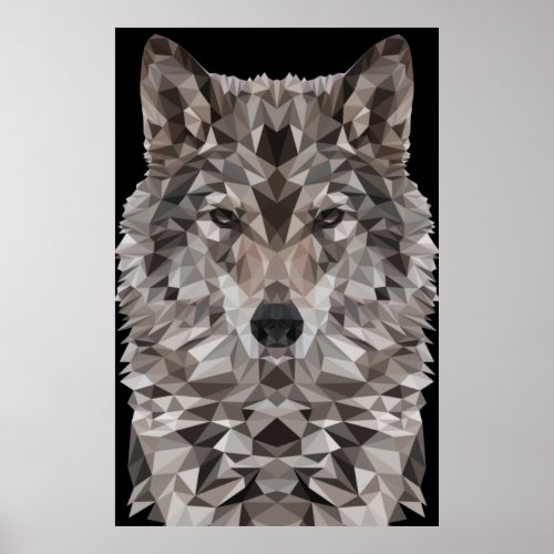 Gray Wolf Geometric Portrait Poster
