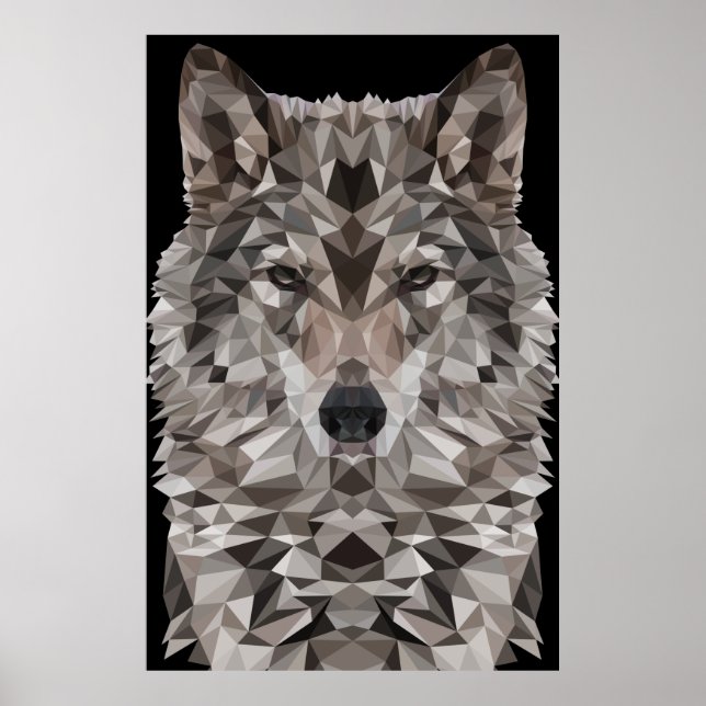 Gray Wolf Geometric Portrait Poster (Front)