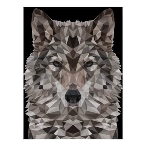 Gray Wolf Geometric Portrait Poster