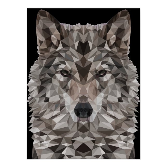 Gray Wolf Geometric Portrait Poster (Front)