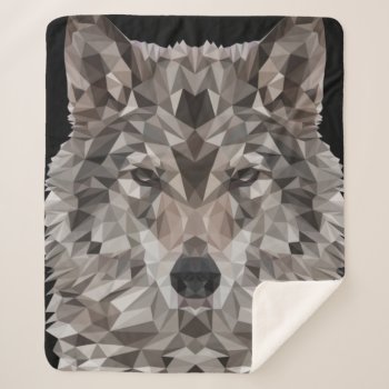 Gray Wolf Geometric Portrait Sherpa Blanket by CandiCreations at Zazzle