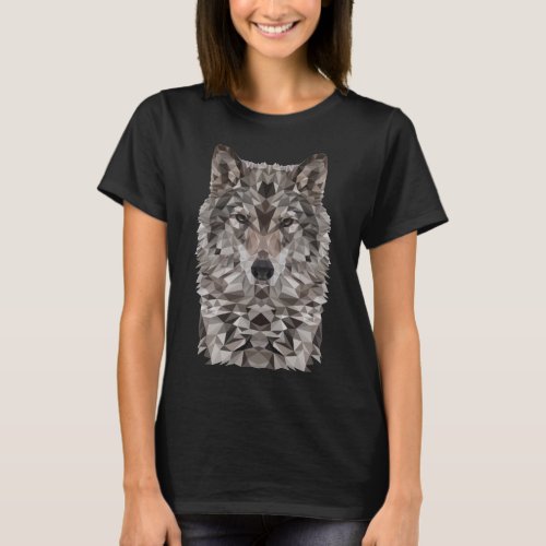 Gray Wolf Geometric Portrait T_Shirt