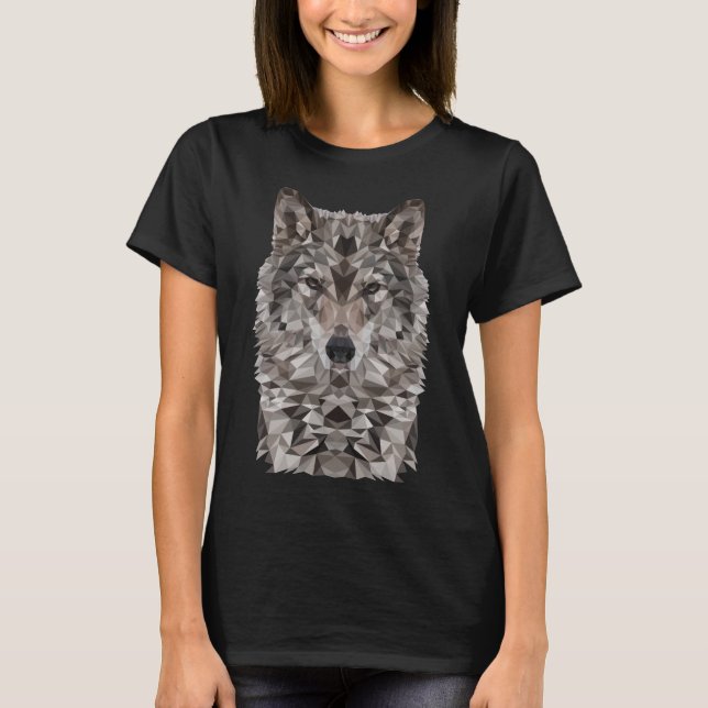 Gray Wolf Geometric Portrait T-Shirt (Front)