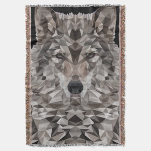 Gray Wolf Geometric Portrait Throw Blanket