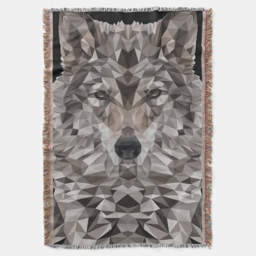 Gray Wolf Geometric Portrait Throw Blanket